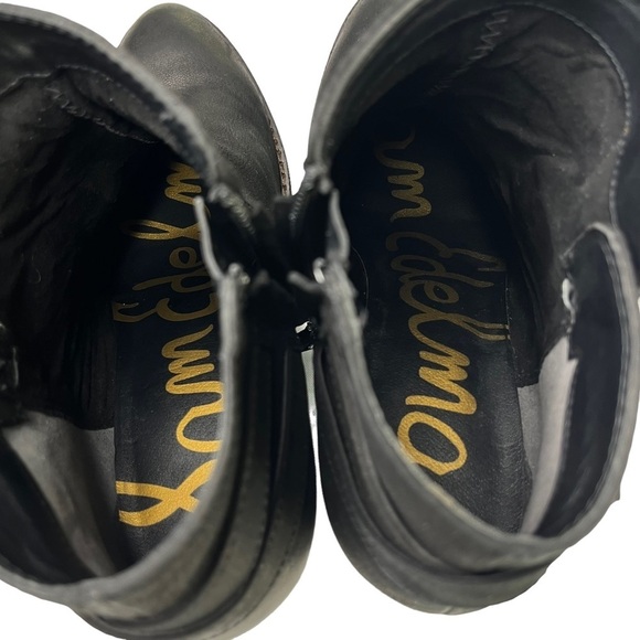 Sam Edelman Morgan Black Nubuck Leather Ankle Boots Stacked Block Heel Size 9.5‎ - Picture 7 of 14